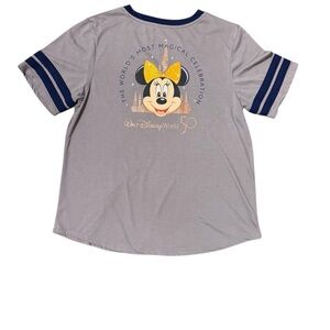 Disney World Parks Gray Minnie Mouse 50th Anniversary Tee with Navy Trim